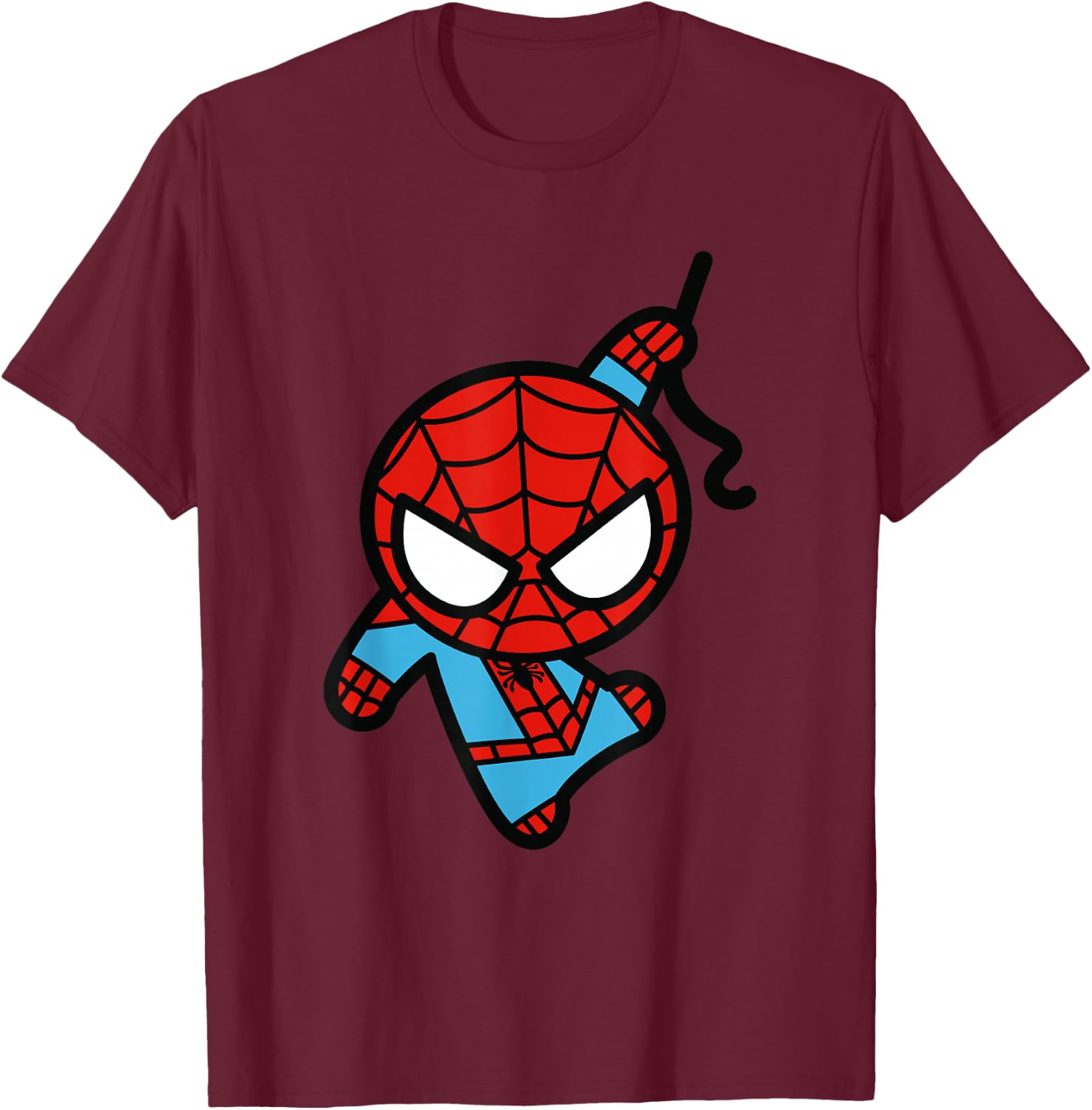 Marvel Kawaii Chibi Spider-Man Cute Swinging Action T-Shirt - T-Shirt | Maroon