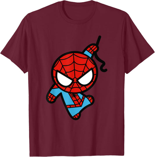Marvel Kawaii Chibi Spider-Man Cute Swinging Action T-Shirt - T-Shirt | Maroon