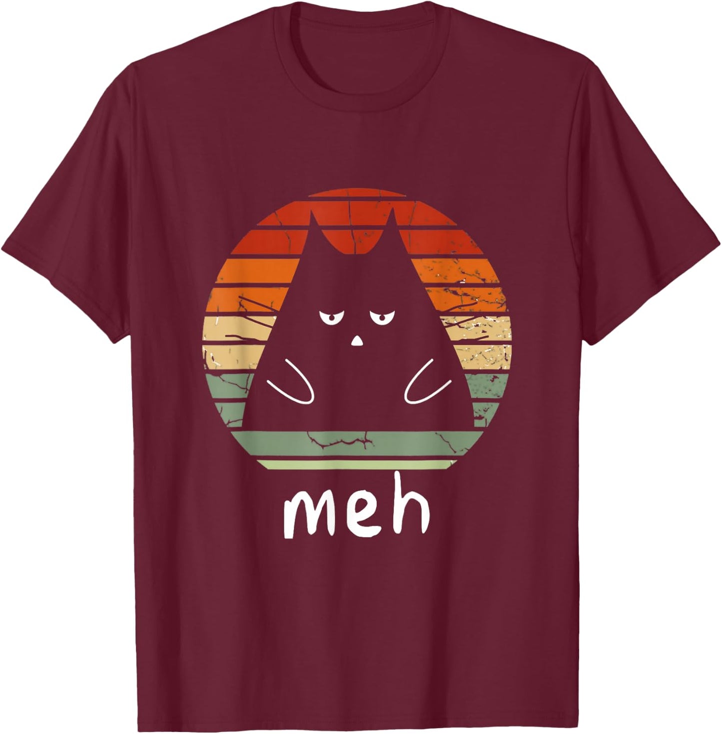 Vintage Black Cat Shirt Meh Cat Meow Kitty Cat Lover Men Women T-Shirt - T-Shirt | Maroon