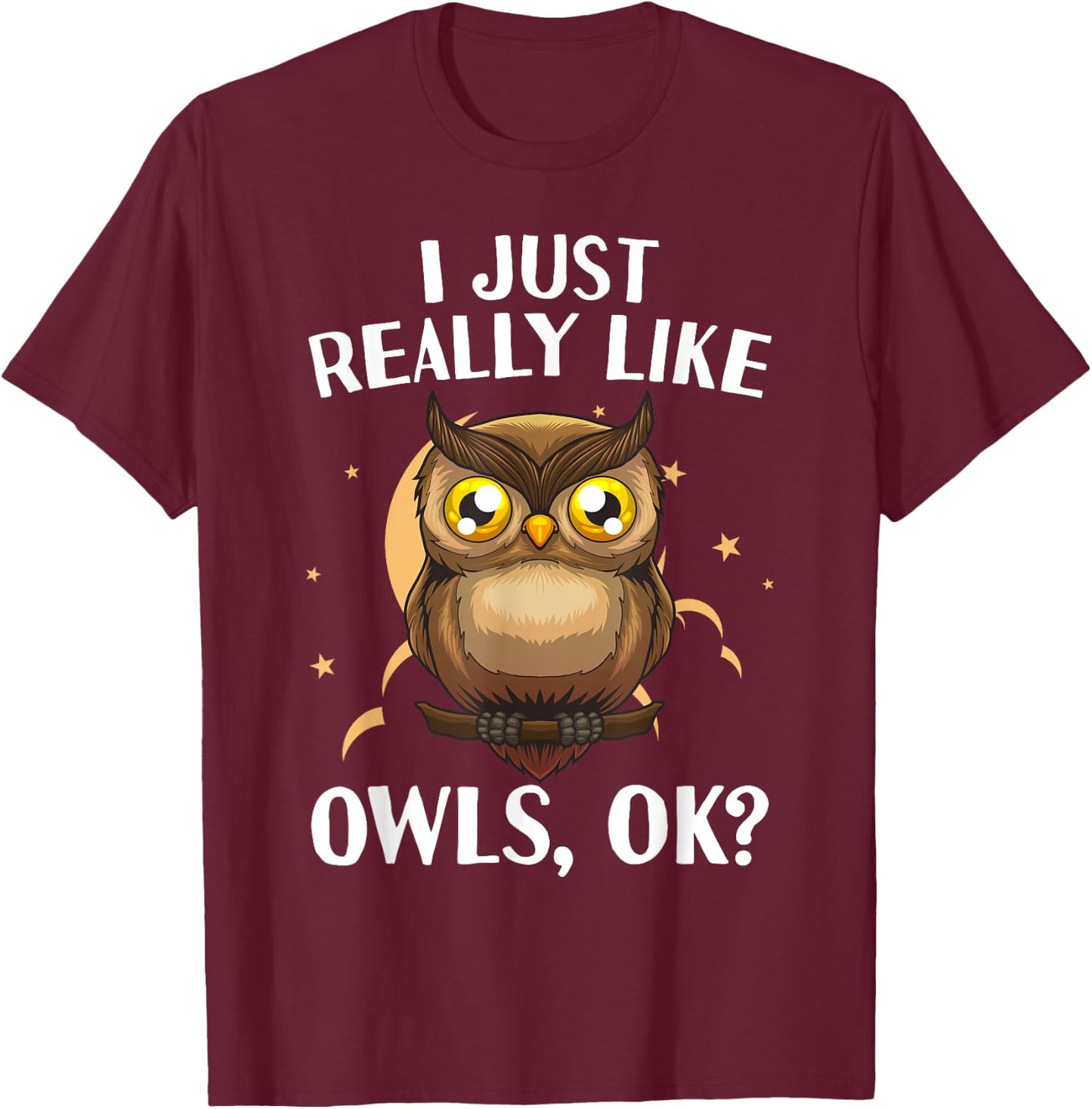 Cute Owl Design Women Kids Nocturnal Bird Owl Lover T-Shirt - T-Shirt | Maroon