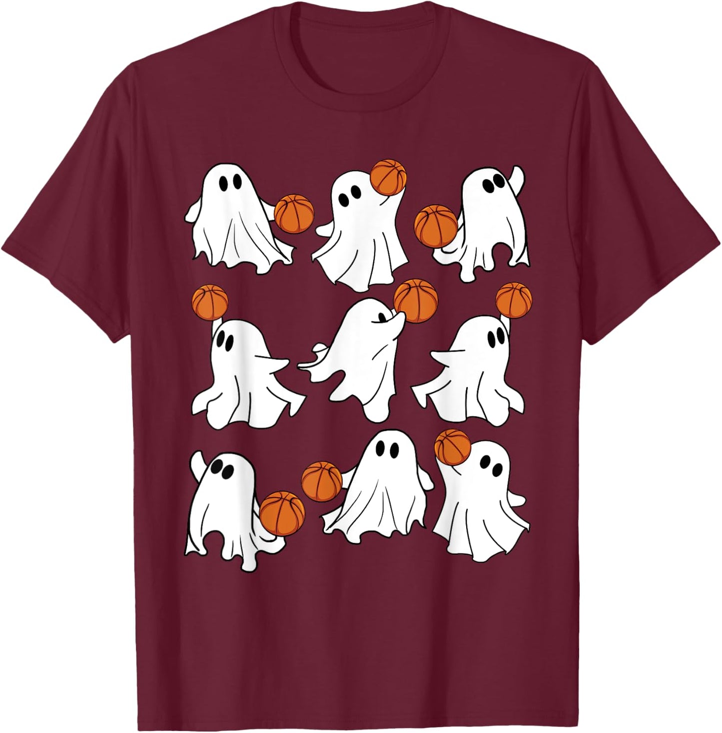 Boo Ghost Halloween Basketball Happy Halloween Basketball T-Shirt - T-Shirt | Maroon