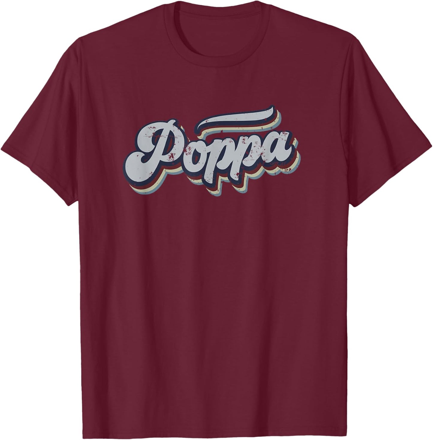 Poppa Retro Vintage Distressed Rainbow Gift T-Shirt - T-Shirt | Maroon
