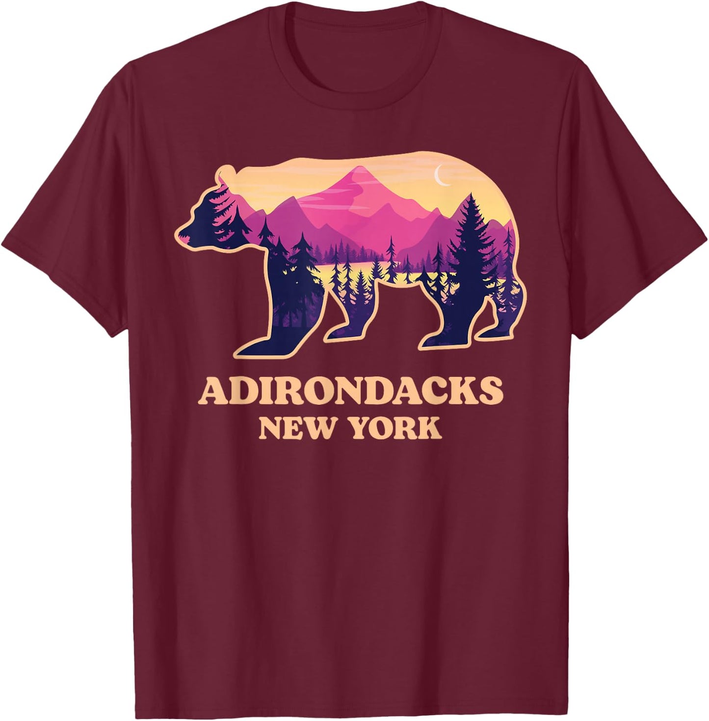 Adirondacks New York Ny Vintage Mountains Hiking Souvenirs T-Shirt - T-Shirt | Maroon