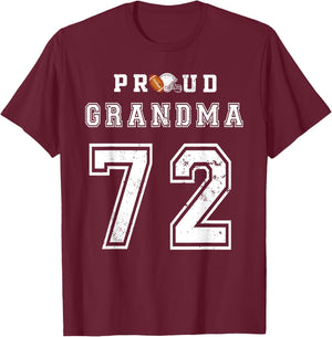 Custom Proud Football Grandma Number 72 Personalized T-Shirt - T-Shirt | Maroon
