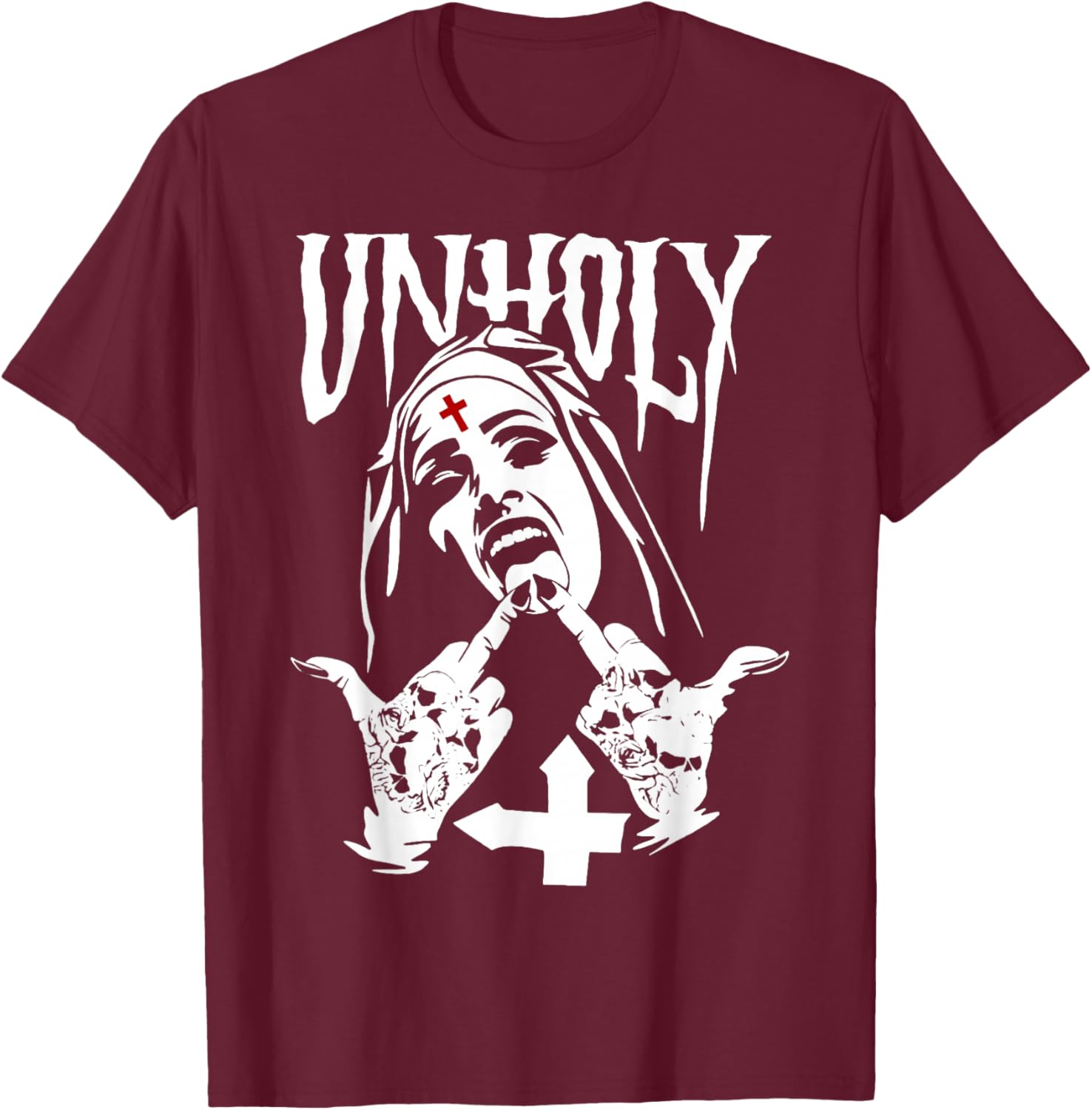 Satanic Nun Tattoos Unholy Satanism Gift T-Shirt - T-Shirt | Maroon