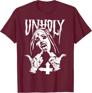Satanic Nun Tattoos Unholy Satanism Gift T-Shirt - T-Shirt | Maroon