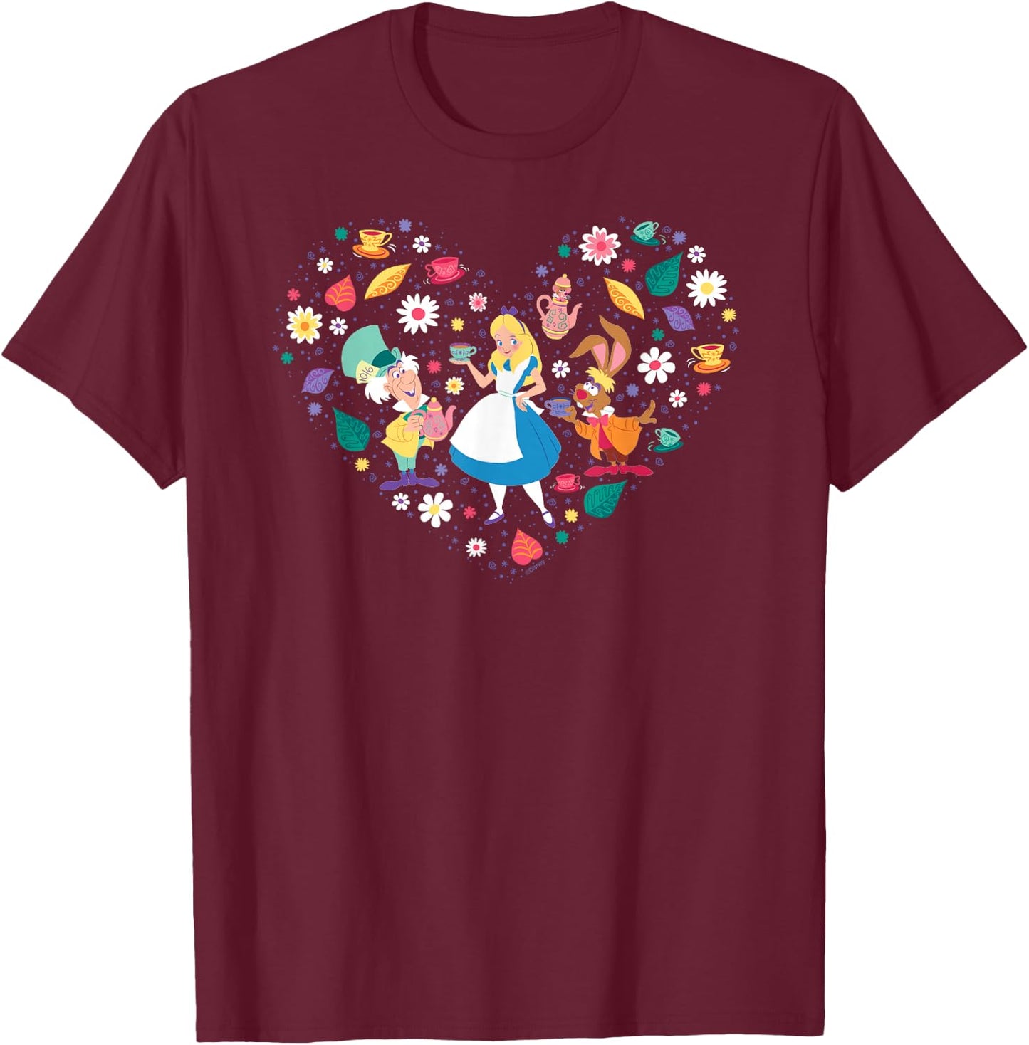 Disney Alice in Wonderland Tea Party Heart Valentine's Day T-Shirt - T-Shirt | Maroon