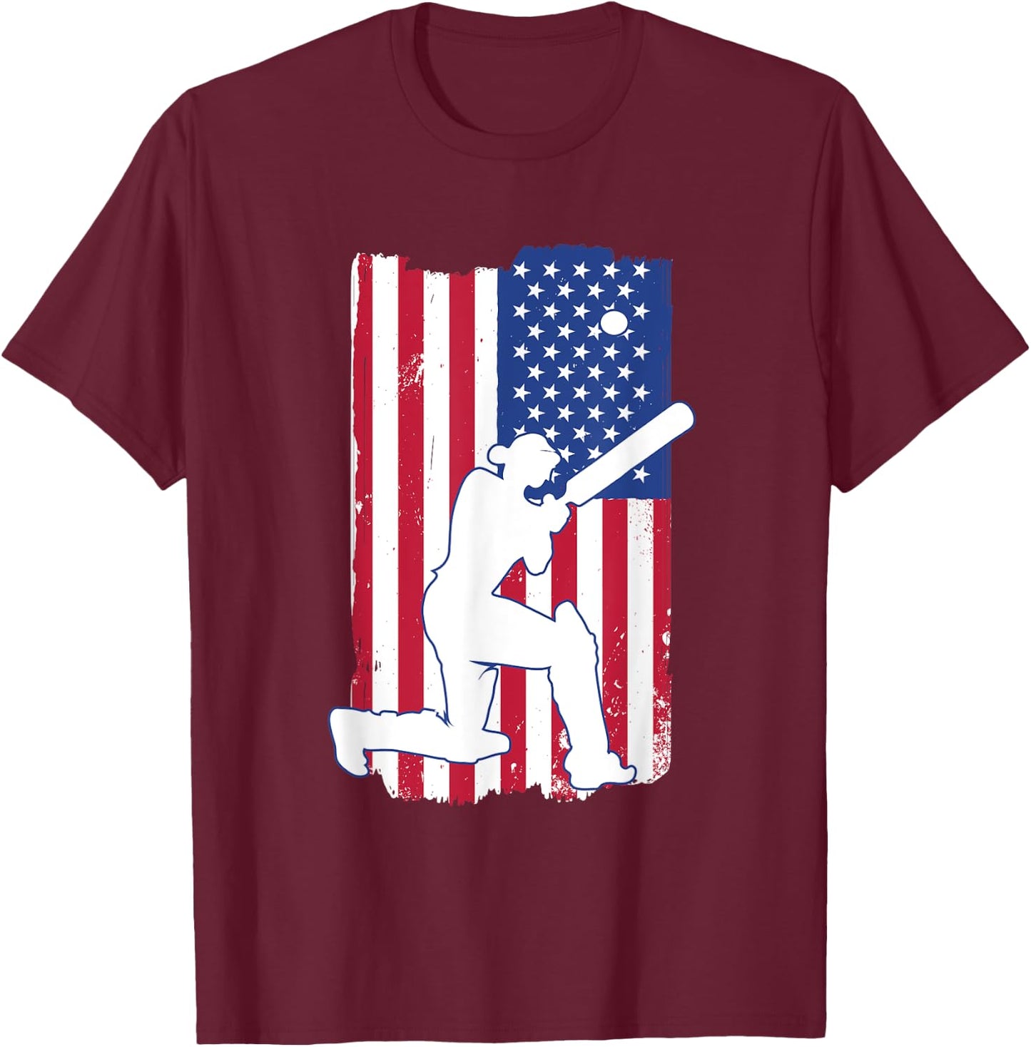 Cricket Player Cricket USA Team Coach American Flag T-Shirt - T-Shirt | Maroon