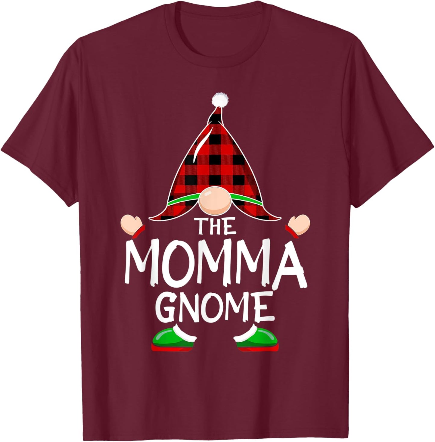 Gnomes Family Christmas Red plaid Pajama Shirt, MOMMA Gnome T-Shirt - T-Shirt | Maroon
