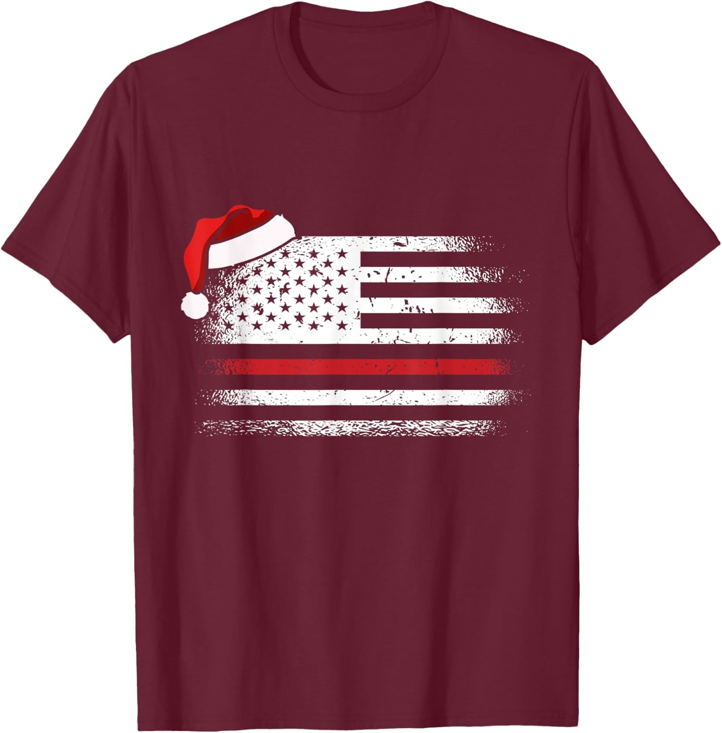 American Flag Firefighter Christmas Pajama Cool Xmas Fireman T-Shirt - T-Shirt | Maroon