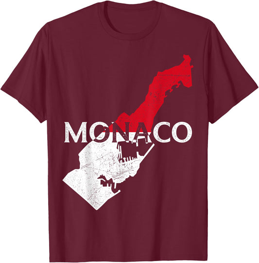 Monaco Country Map Flag Proud Monegasque Patriotic T-Shirt - T-Shirt | Maroon