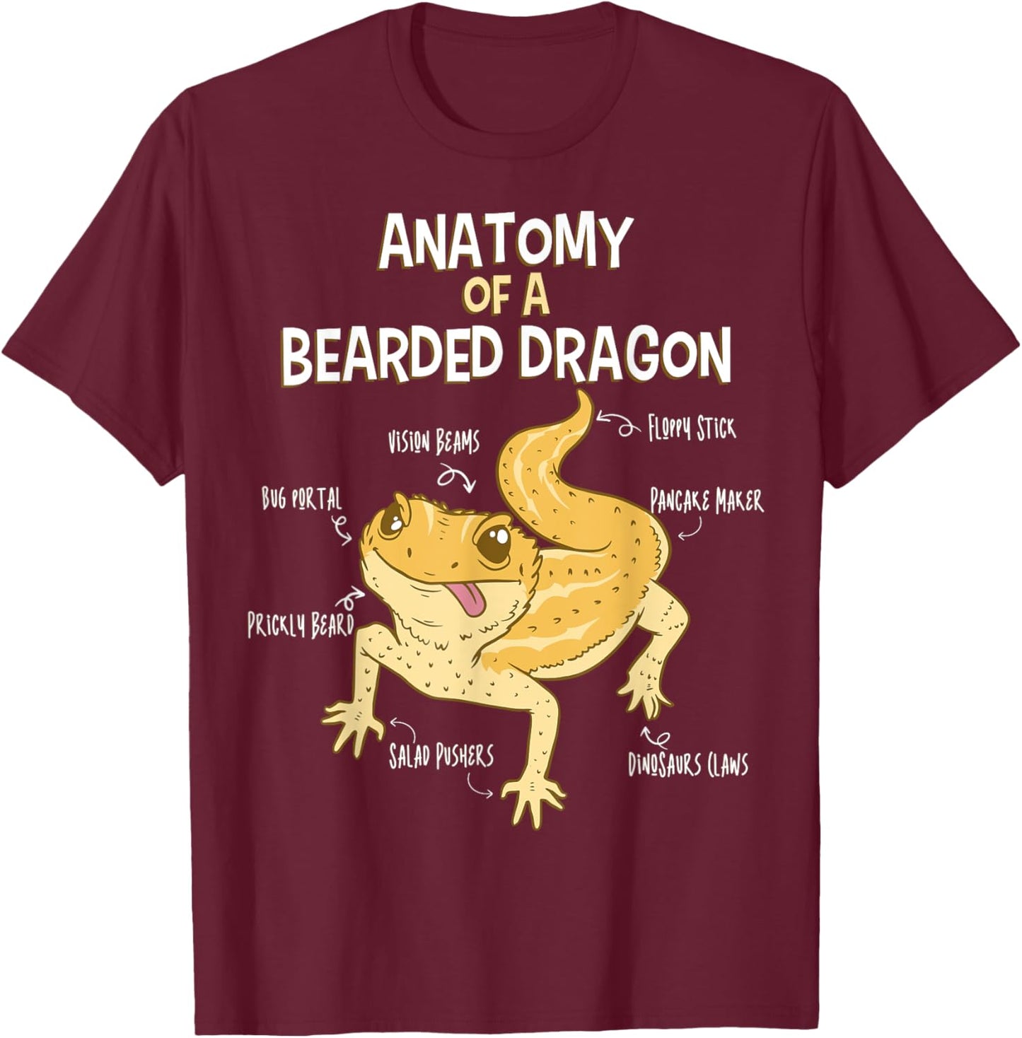 Anatomy Of A Bearded Dragon Lizard Funny Bearded Dragon T-Shirt - T-Shirt | Maroon