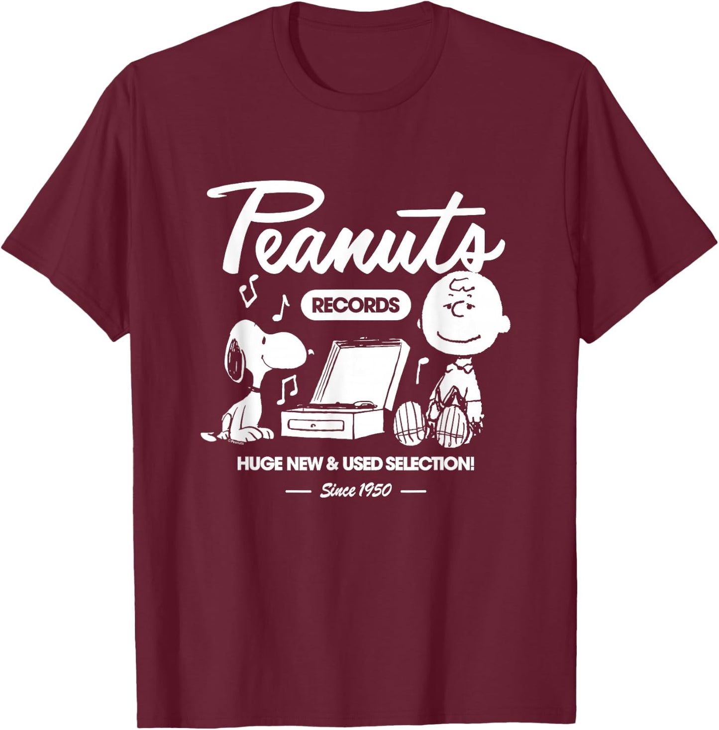 Peanuts - Snoopy Charlie Brown Record T-Shirt - T-Shirt | Maroon