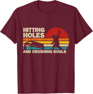 Hitting Holes And Crushing Souls Funny Bigfoot Cornhole T-Shirt - T-Shirt | Maroon