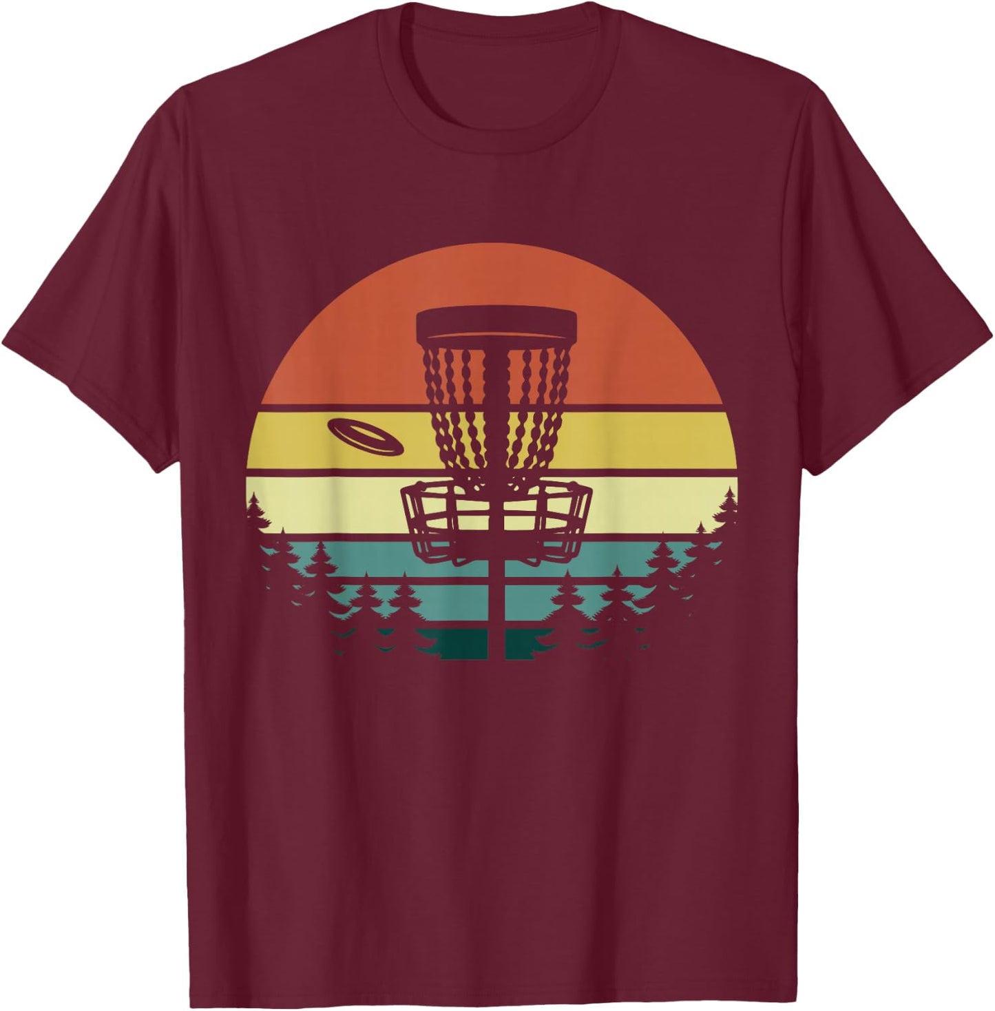 Disc Golf Retro Vintage Sunset T-Shirt - T-Shirt | Maroon