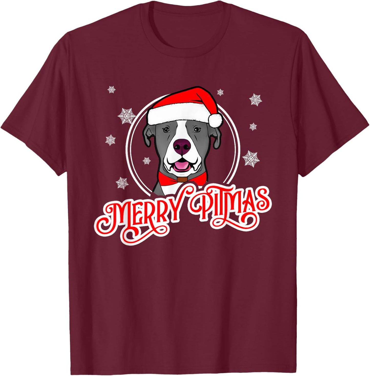 Pit Bull Christmas Merry Pitmas T-Shirt - T-Shirt | Maroon