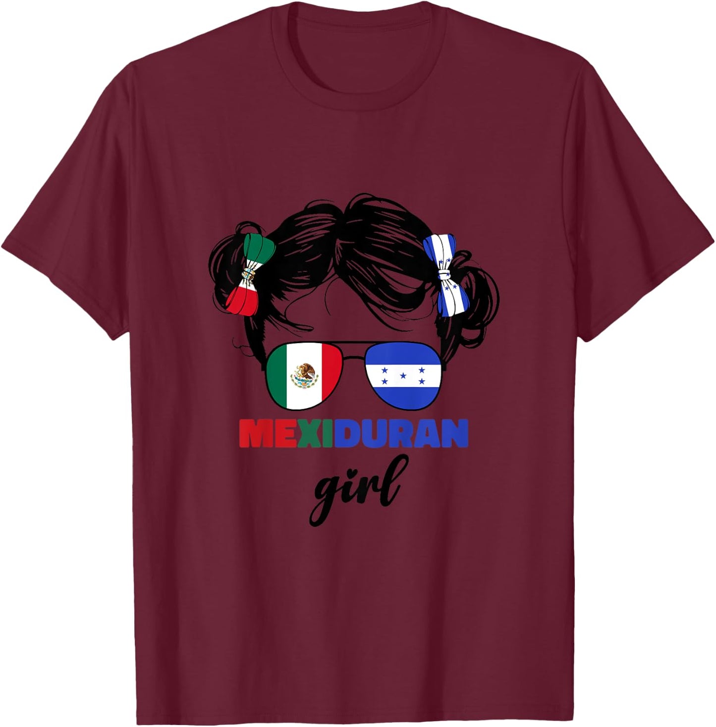 Half Mexican And Honduran Mexico Honduras Flag Girls Kids T-Shirt - T-Shirt | Maroon