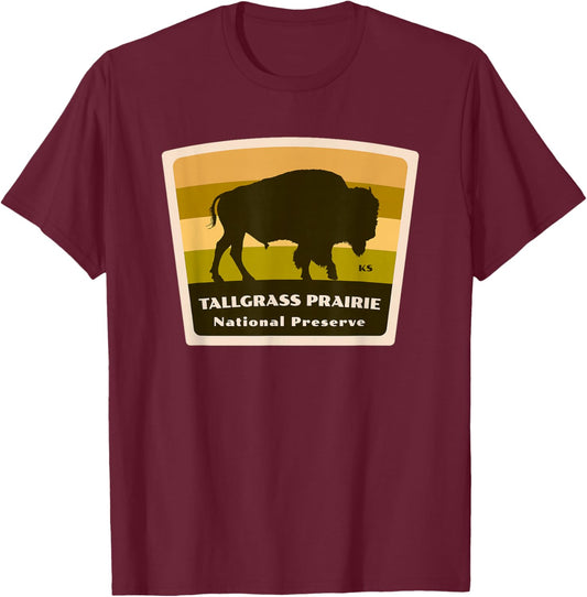 Tallgrass Prairie National Preserve Kansas Bison Herd T-Shirt - T-Shirt | Maroon
