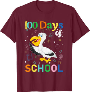 Cute Pelican Lovers Teacher Student 100th Day of School T-Shirt - T-Shirt | Maroon