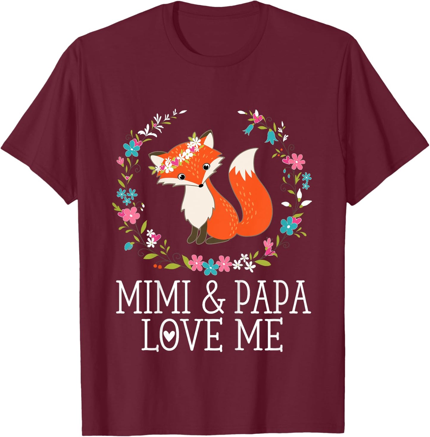 Mimi and Papa Love Me Granddaughter with Fox T-Shirt - T-Shirt | Maroon