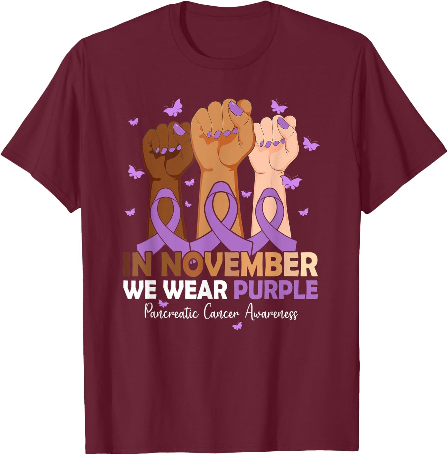In November We Wear Purple Pancreatic Cancer Awareness T-Shirt - T-Shirt | Maroon