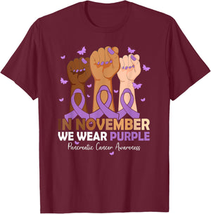 In November We Wear Purple Pancreatic Cancer Awareness T-Shirt - T-Shirt | Maroon