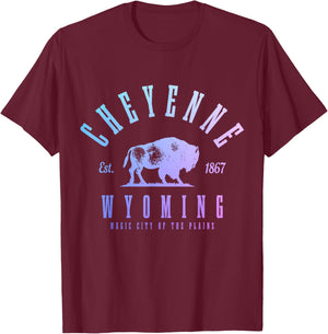 Cheyenne Wyoming, Est. 1867 Cowboy State Bison Vintage Pride T-Shirt - T-Shirt | Maroon