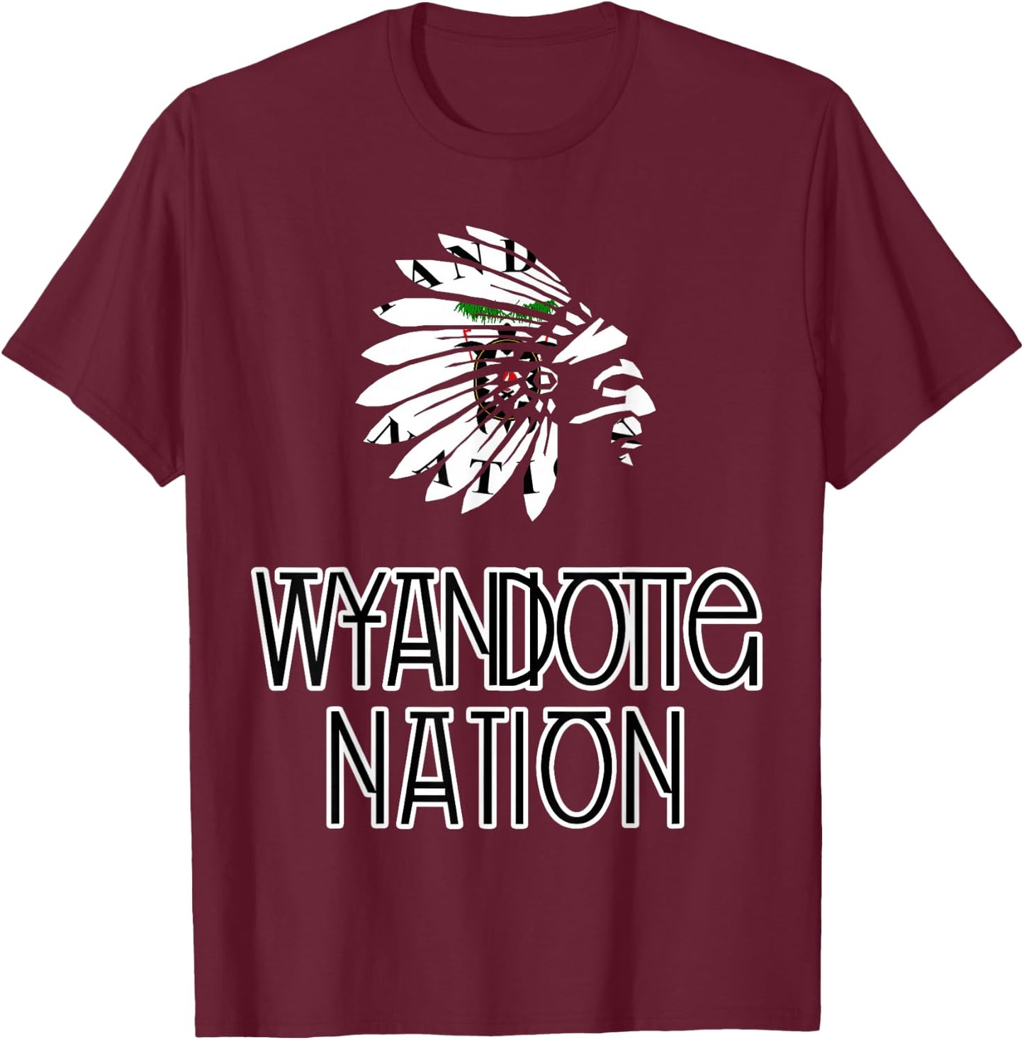 Wyandotte Tribal Nation Flag | Native Amerindian | Headdress T-Shirt - T-Shirt | Maroon
