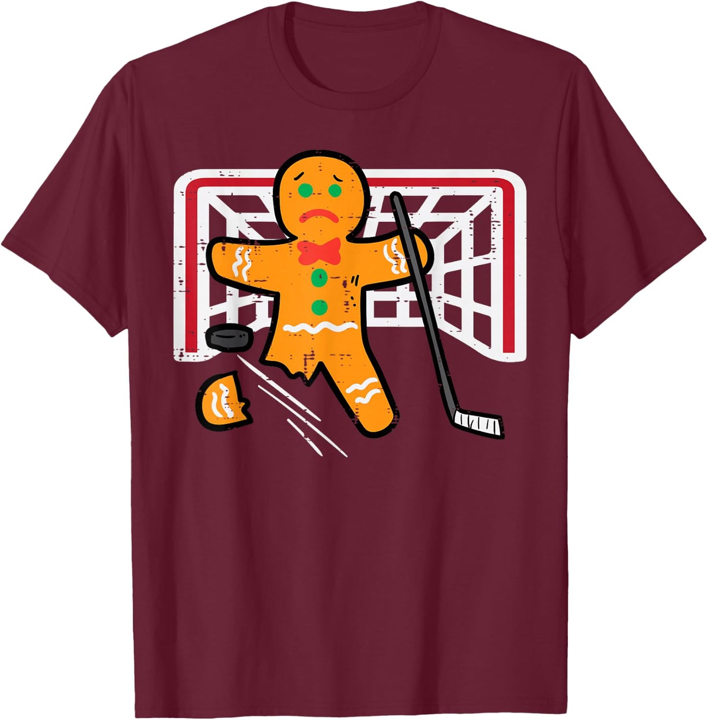 Christmas Gingerbread Man Ice Hockey Fun Xmas Men Boys Kids T-Shirt - T-Shirt | Maroon