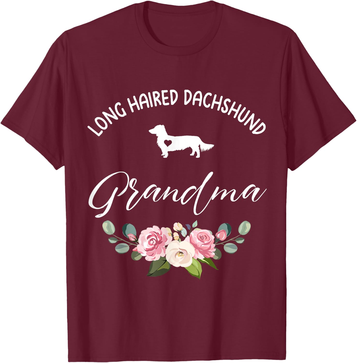 Long Haired Dachshund Dog Grandma Silhouette Mother's Day T-Shirt - T-Shirt | Maroon