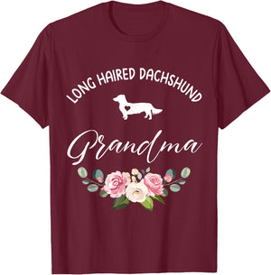 Long Haired Dachshund Dog Grandma Silhouette Mother's Day T-Shirt - T-Shirt | Maroon