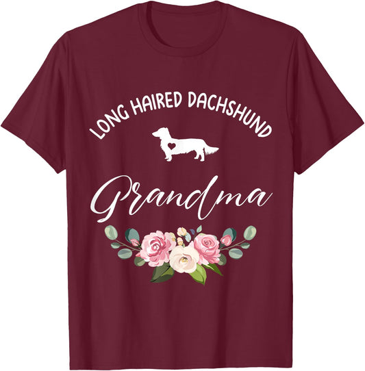 Long Haired Dachshund Dog Grandma Silhouette Mother's Day T-Shirt - T-Shirt | Maroon