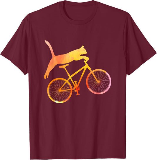 Cat Mountain Biking MTB Mountain Biker Mountainbike Cats T-Shirt - T-Shirt | Maroon