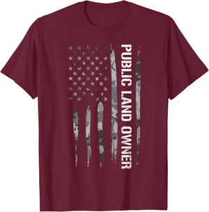 DesignsByJnk5 USA Public Land Owner American Flag - -Adults, -Kids, Black, Small, Short Sleeve T-Shirt - T-Shirt | Maroon