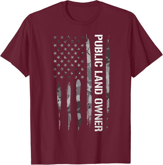 DesignsByJnk5 USA Public Land Owner American Flag - -Adults, -Kids, Black, Small, Short Sleeve T-Shirt - T-Shirt | Maroon