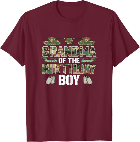 Grandma Of The Birthday Boy Military Matching Army Theme T-Shirt - T-Shirt | Maroon