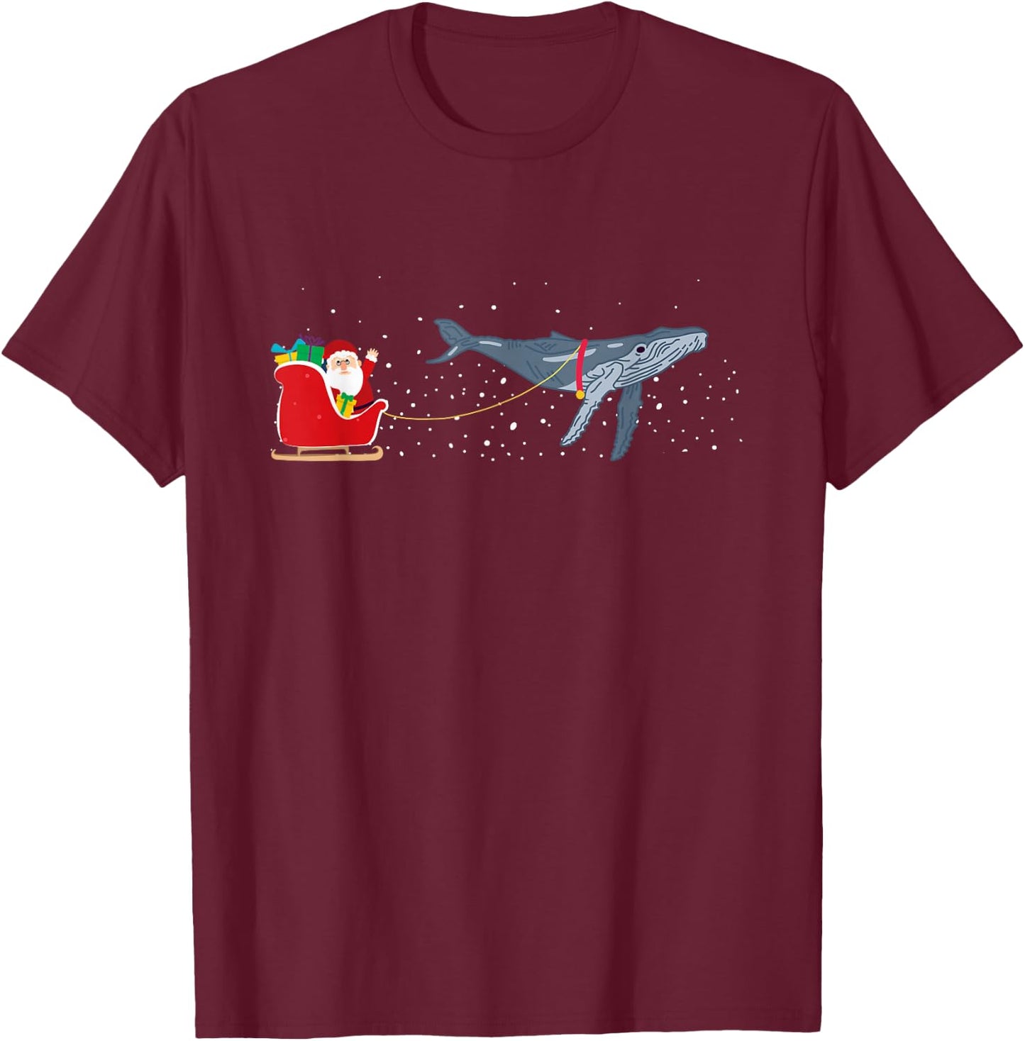 Blue Whale Santa Christmas Sleigh - Funny Blue Whale Xmas T-Shirt - T-Shirt | Maroon