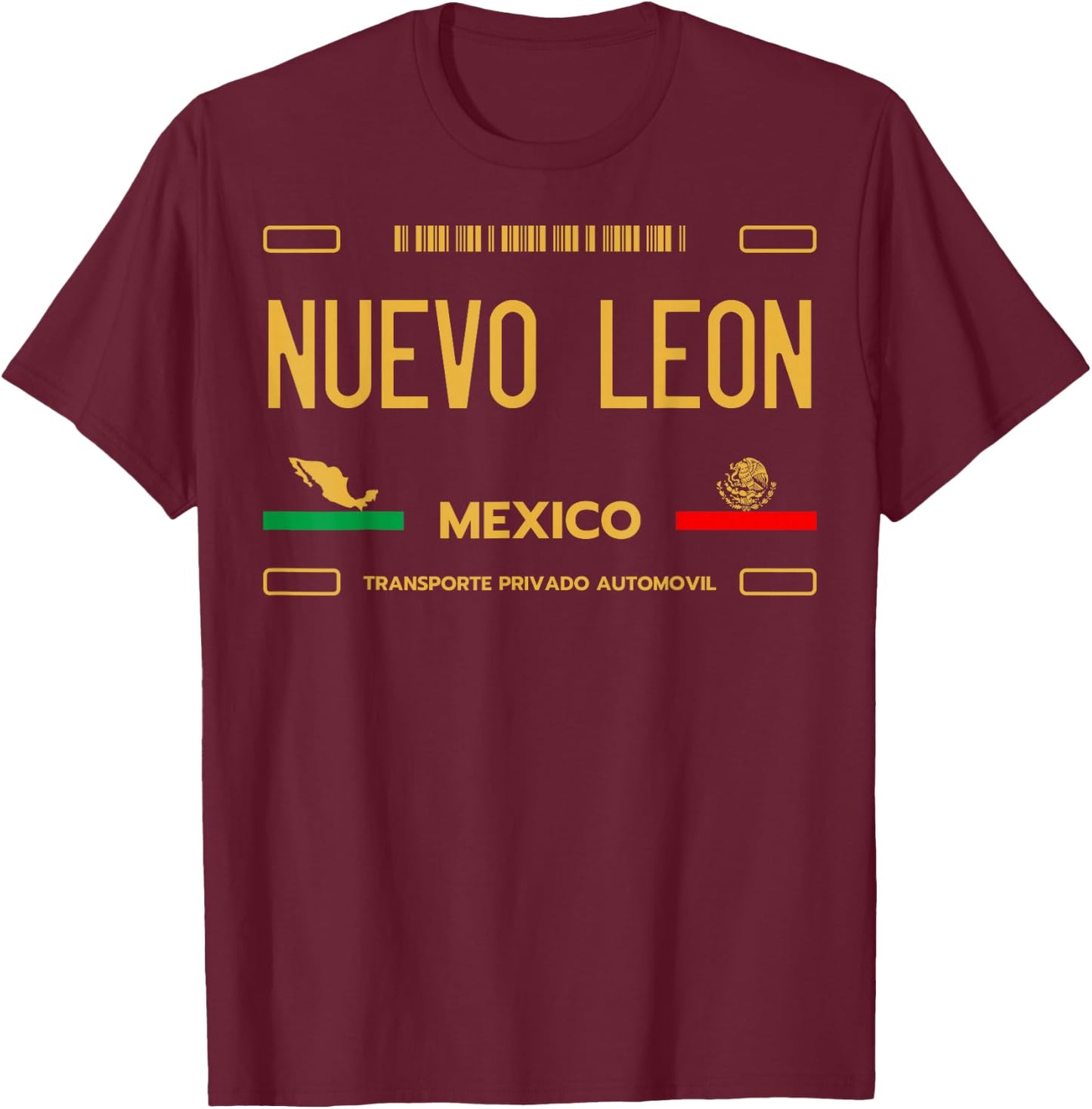 Nuevo Leon Mexico License Plate Aesthetic, Nuevo Leon T-Shirt - T-Shirt | Maroon