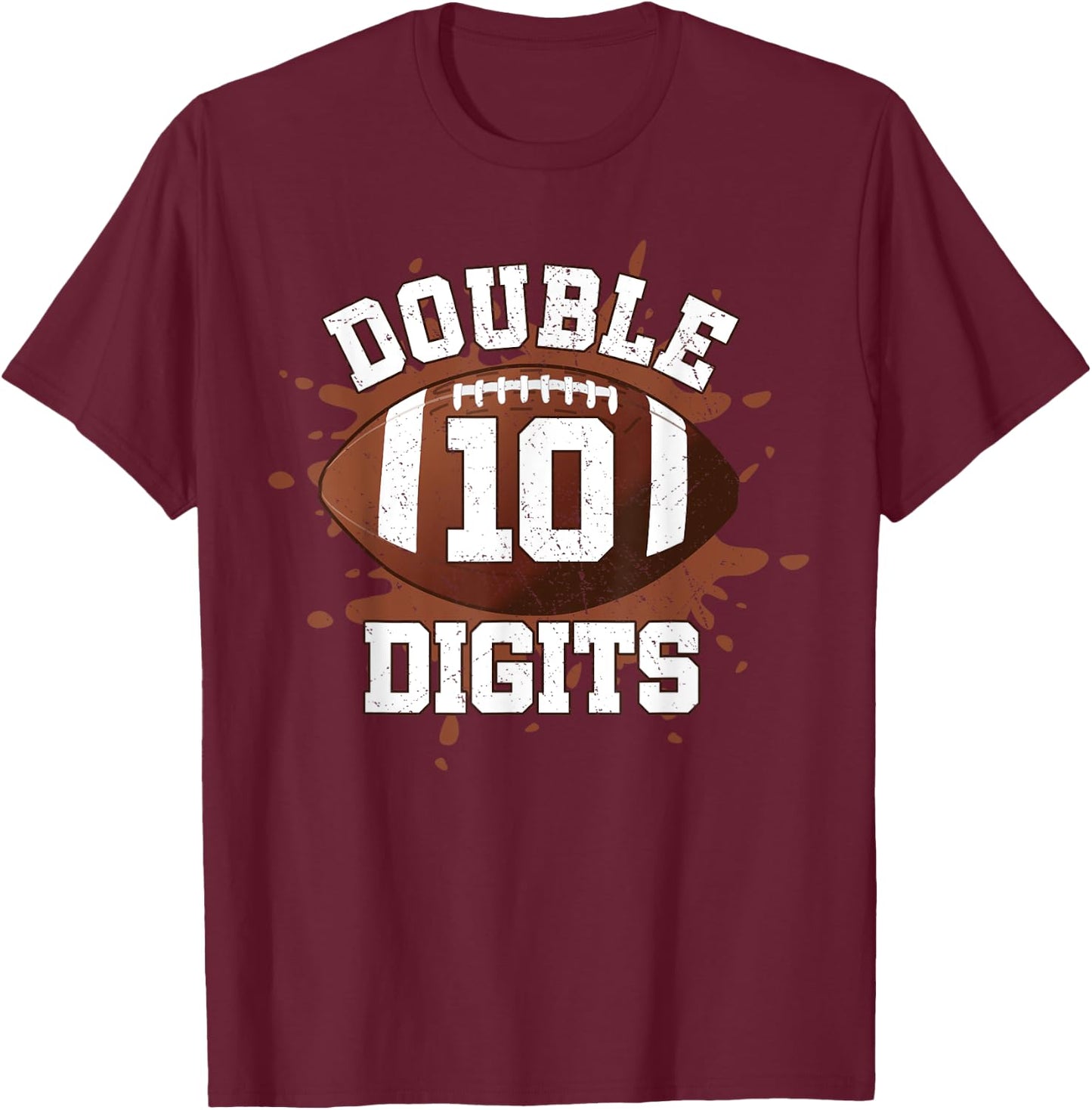 Double Digits Birthday Decorations Boy 10 Football 10th Bday T-Shirt - T-Shirt | Maroon