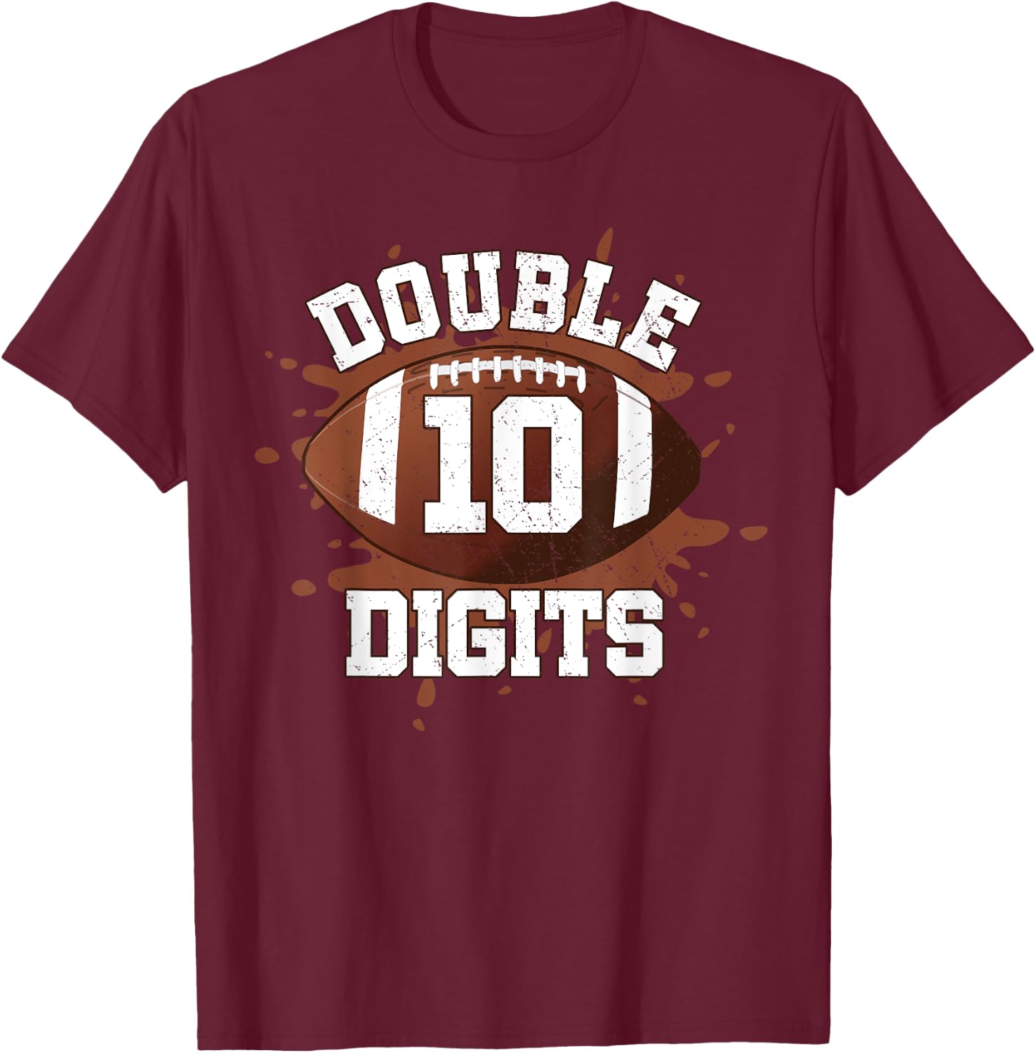 Double Digits Birthday Decorations Boy 10 Football 10th Bday T-Shirt - T-Shirt | Maroon