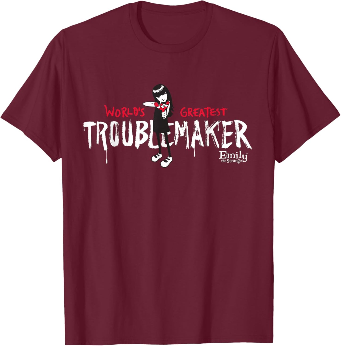 Emily The Strange World's Greatest Troublemaker T-Shirt - T-Shirt | Maroon