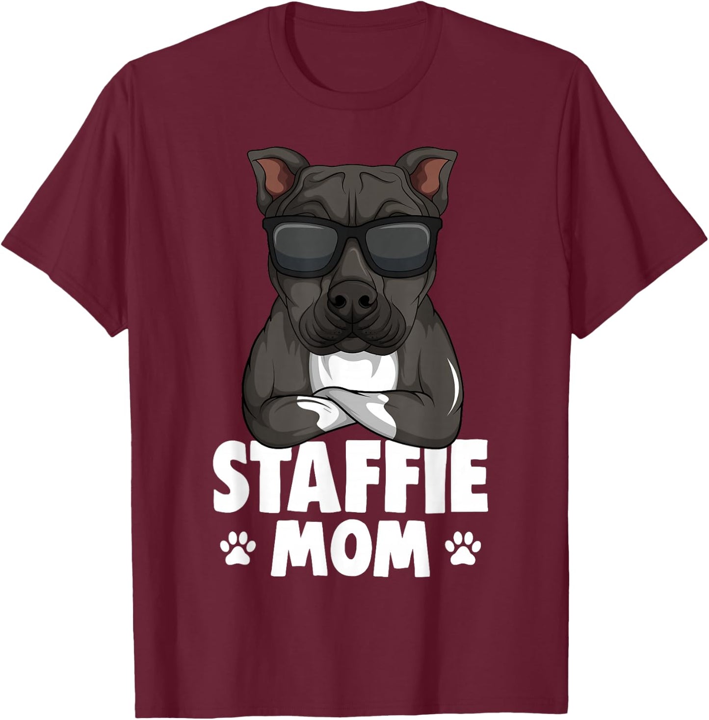 Staffordshire Bull Terrier Mom Staffie Dog Women Girls Kids T-Shirt - T-Shirt | Maroon