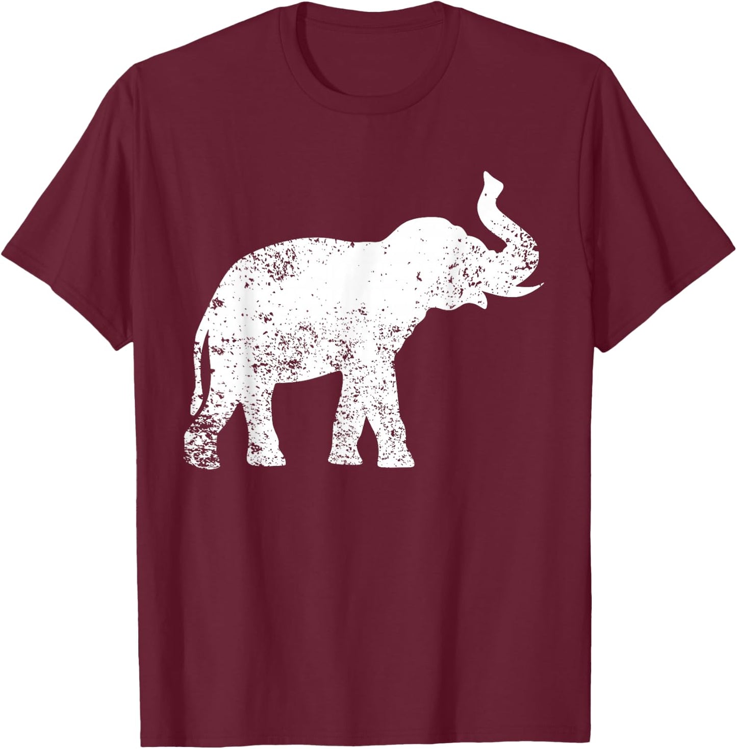 Elephant Lover Design Vintage Elephant - Black, Small, , Cotton 50% Polyester 50%, Short Sleeve, , Classic Fit, Distressed Elephant Print T-Shirt - T-Shirt | Maroon