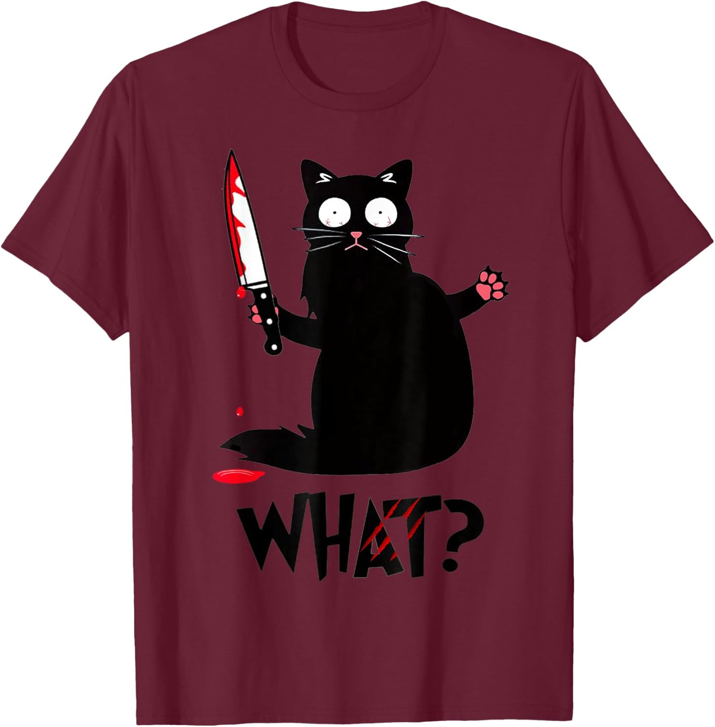 Funny Black Cat Murderous Knife T-Shirt - T-Shirt | Maroon