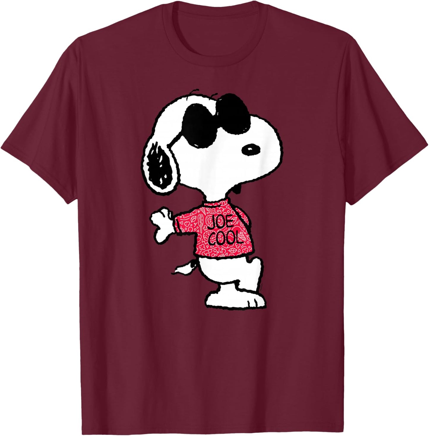 Peanuts - Joe Cool Pattern T-Shirt - T-Shirt | Maroon