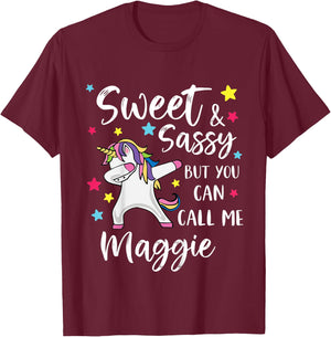 Kids Sweet And Sassy But You Can Call Me Maggie Personalized Name T-Shirt - T-Shirt | Maroon