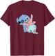 Disney Lilo & Stitch Babies Stitch & Scrump Playing Cute T-Shirt - T-Shirt | Maroon