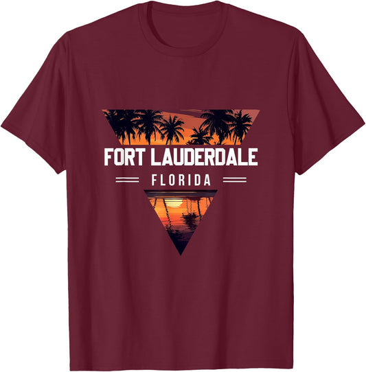 Vintage Palm Trees On Sunset Fort Lauderdale Florida Beach Women Kids T-Shirt - T-Shirt | Maroon