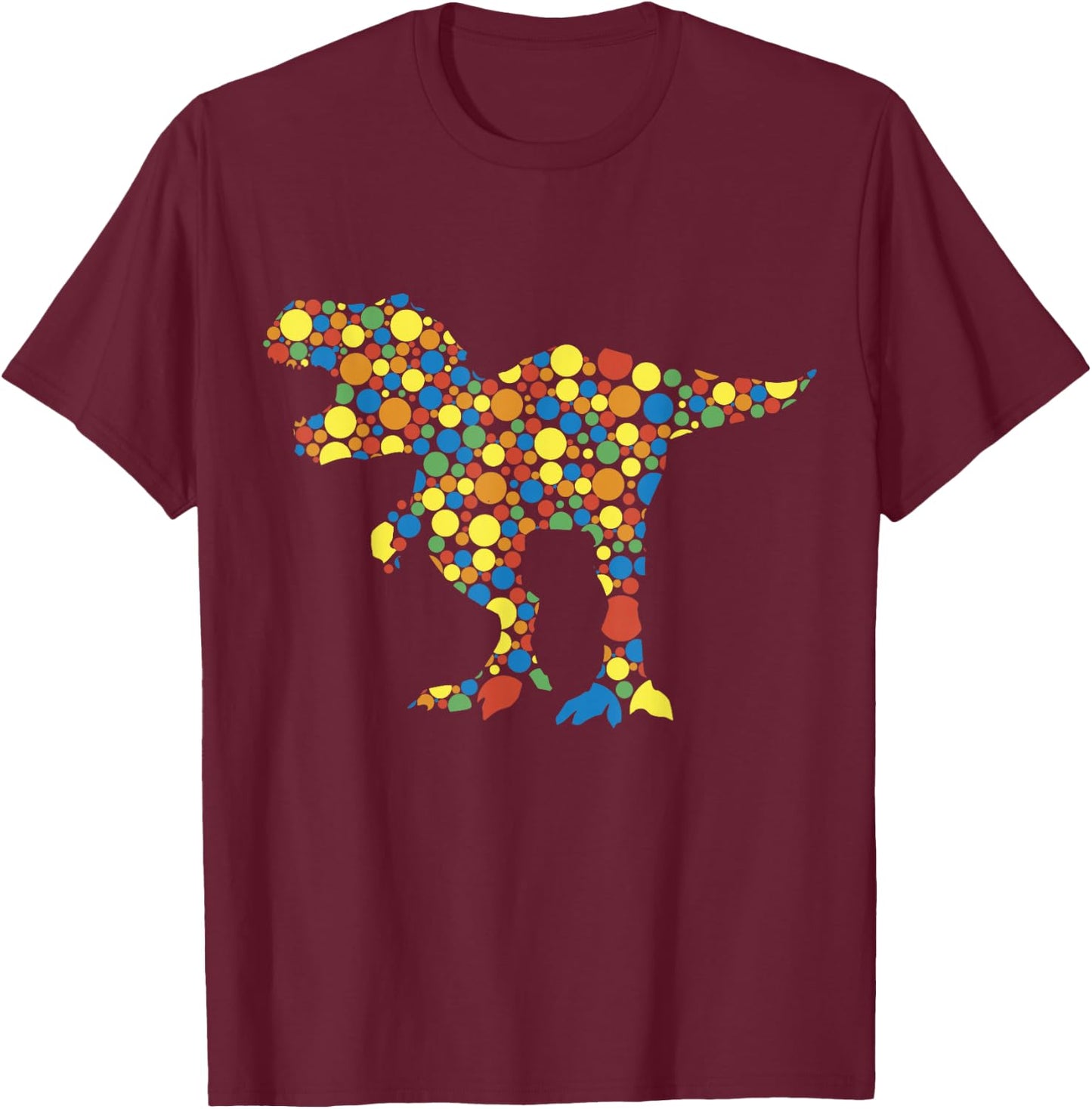 Happy Dot Day Colorful Polka Dot Dinosaur Boys T-Shirt - T-Shirt | Maroon
