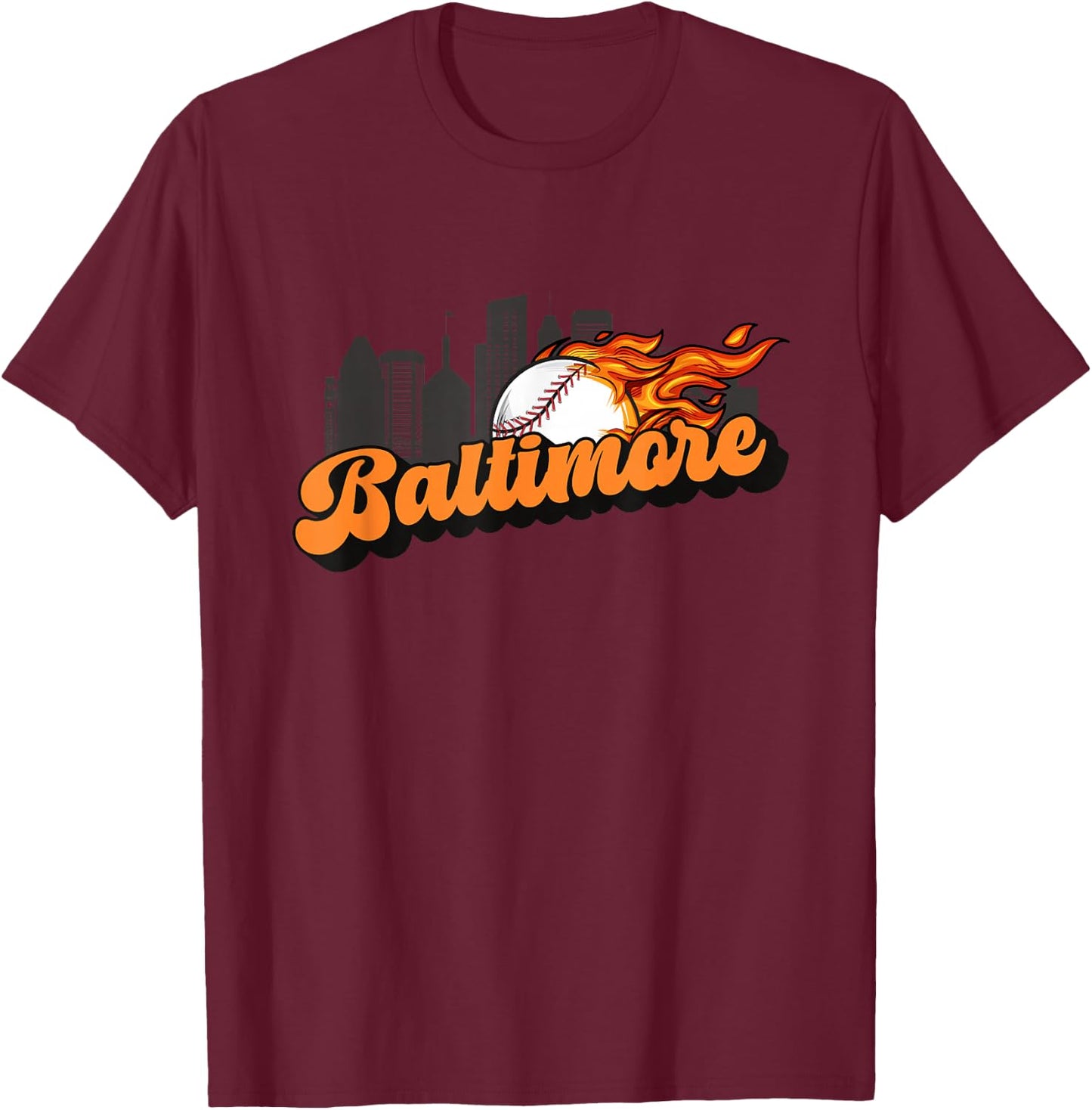 Baltimore Baseball Vintage City Skyline Retro Baseball Lover T-Shirt - T-Shirt | Maroon